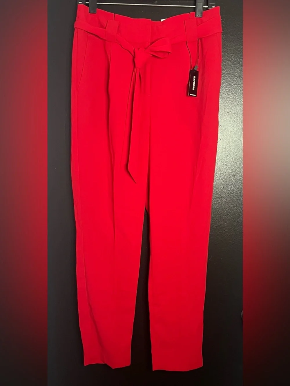 EXPRESS 🔥 Red Hot Paperbag Waist Trousers with Tie Belt - Picture 2 of 4